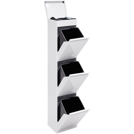 ARREGUI Top Pattumiera per raccolta differenziata con ripiano superiore multiuso, 3 secchi, mobile d'acciaio per differenziata, 3 x 17L (51L) Bianco CR321-B