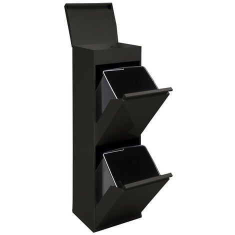 ARREGUI Top Poubelle de recyclage en acier, poubelle de tri sélectif, 2 seaux, avec plateau supérieur multifonction, 2 x 17L (34L), Noir CR226-B