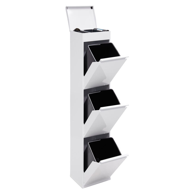 Arregui - Top Poubelle de recyclage en acier, poubelle de tri sélectif, 3 seaux, avec plateau supérieur multifonction, 3 x 17L (51L), Blanc CR321-B