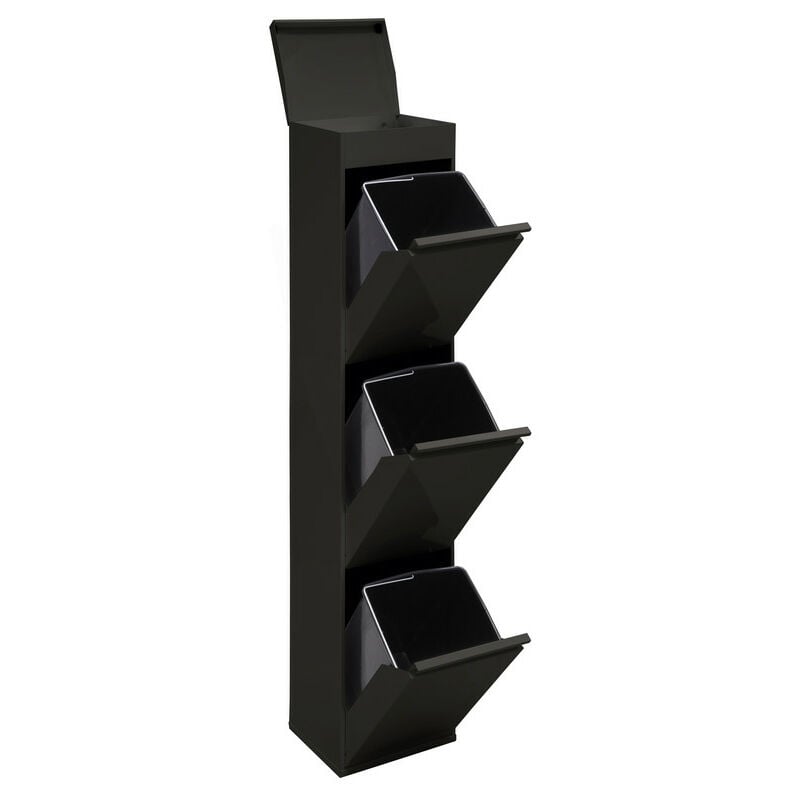 Arregui - Top Poubelle de recyclage en acier, poubelle de tri sélectif, 3 seaux, avec plateau supérieur multifonction, 3 x 17L (51L), Noir CR326-B