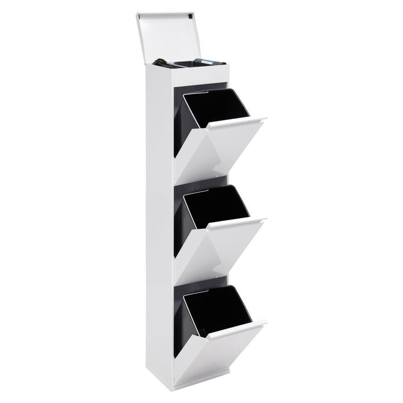 Arregui - Top Poubelle de recyclage en acier, poubelle de tri sélectif, 3 seaux, avec plateau supérieur multifonction, 3 x 17L (51L), Gris CR322-B