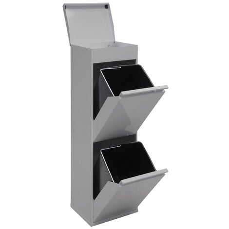 ARREGUI Top Recycling Abfalleimer / Mülleimer aus Stahl mit Aufbewahrungsbox mit Deckel, Mülltrennsystem mit 2 entnehmbaren Inneneimern aus Kunststoff mit Griff, 2 x 17L (34 L) Hellgrau CR222-B