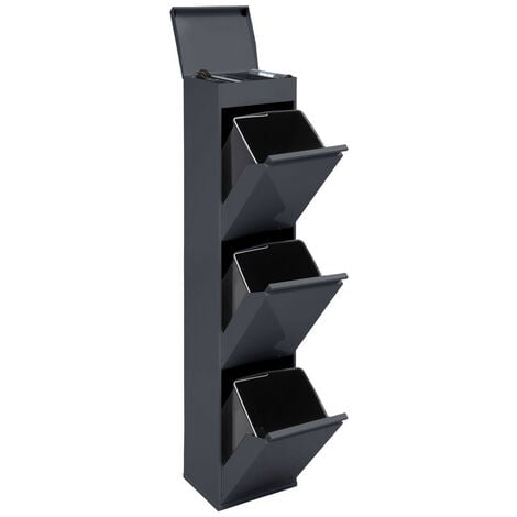 ARREGUI Top Recycling Abfalleimer / Mülleimer aus Stahl mit Aufbewahrungsbox mit Deckel, Mülltrennsystem mit 3 entnehmbaren Inneneimern aus Kunststoff mit Griff, 3 x 17L (51 L) Anthrazit/Dunkelgrau CR