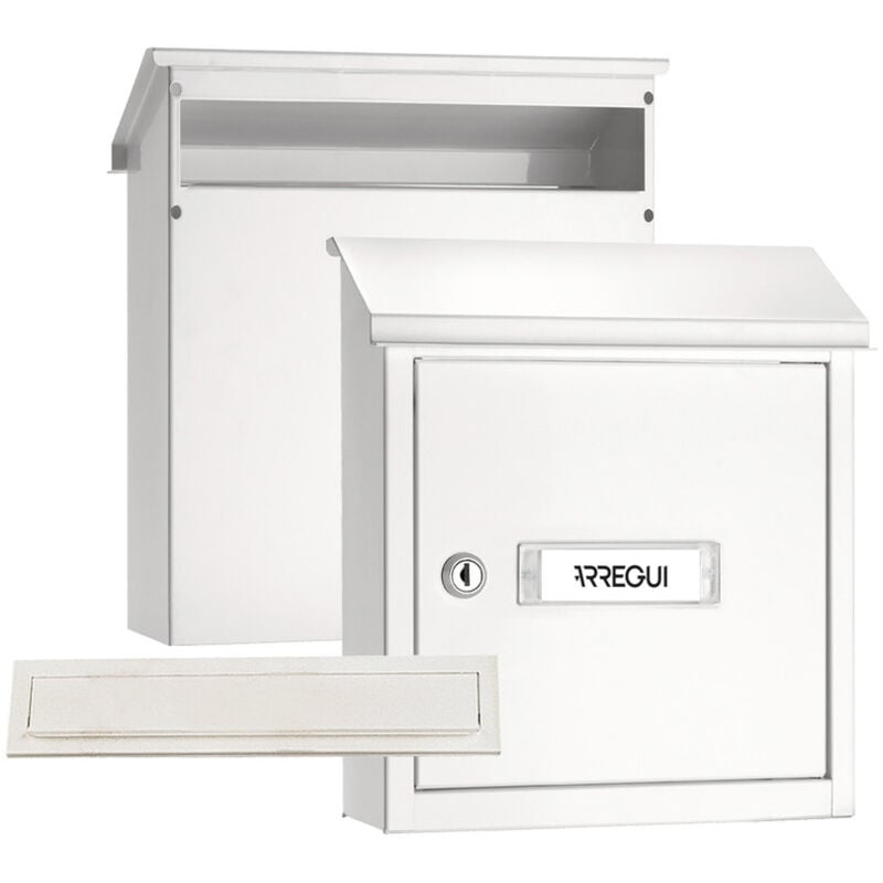 V4031 Pack Bouche d'entrée + Boîte aux lettre en acier pour porte, mur et portail, Fente de 23 x 3 cm, Taille s (Courrier A5) Résistant aux