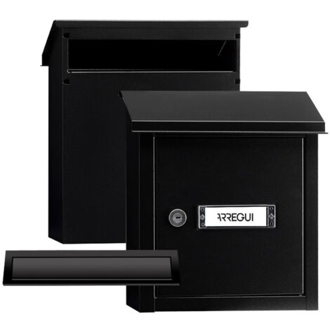 ARREGUI V4034 Pack Bocacartas + Buzón Recogecartas de Acero Para Puertas o Verjas en el Exterior, Buzón Exterior, Bocacartas de Boca 23x3 cm, Tamaño S (DIN A5), Fácil de Instalar, Negro Texturado