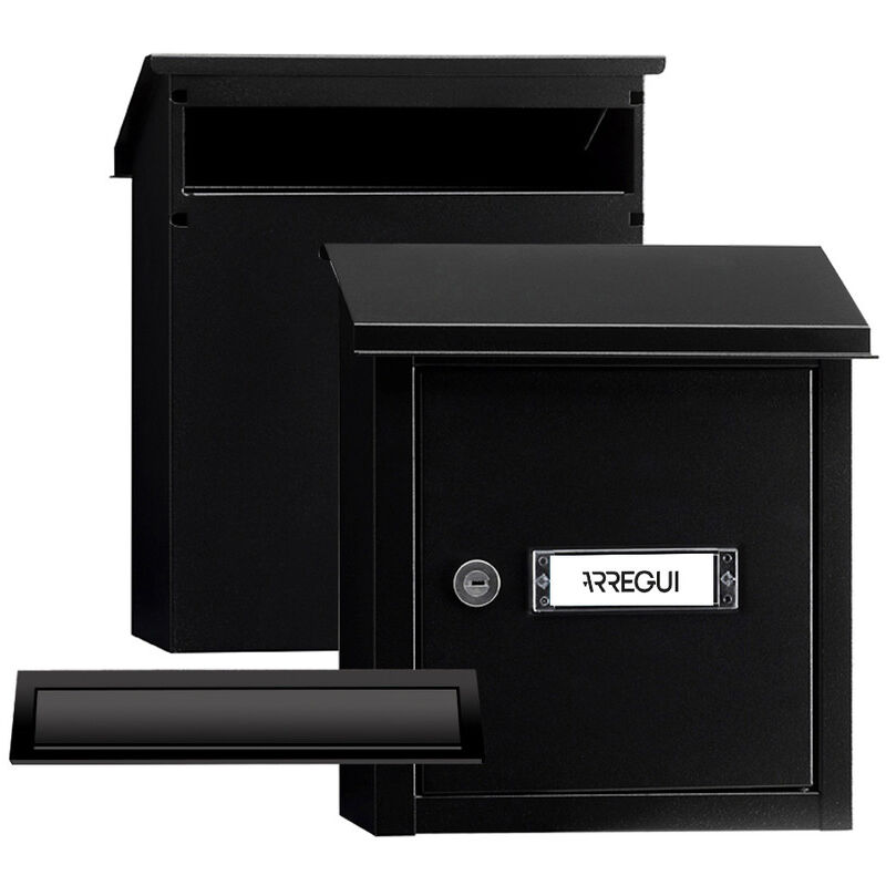V4034 Pack Bouche d'entrée + Boîte aux lettre en acier pour porte, mur et portail, Fente de 23 x 3 cm, Taille s (Courrier A5) Résistant aux