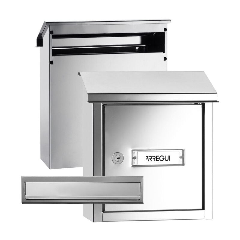 Arregui - V4037 Pack Bouche d'entrée + Boîte aux lettre en acier inoxydable pour porte, mur et portail, Fente de 23 x 3 cm, Taille s (Courrier A5)