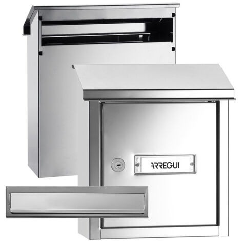 ARREGUI V4037 Pack Bouche d'entrée + Boîte aux lettre en acier inoxydable pour porte, mur et portail, Fente de 23 x 3 cm, Taille S (Courrier A5) Résistant aux intempéries, Installation facile, Inox