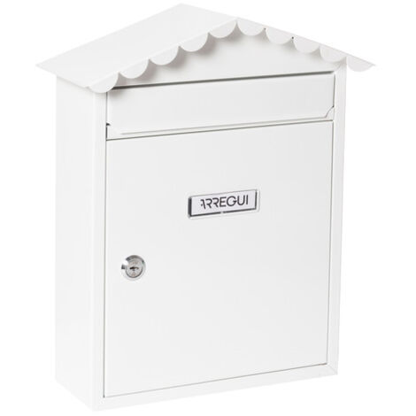 ARREGUI Visit E5741 Briefkasten aus Verzinktem Stahl, Größe M (DIN A4 Post), Wandbriefkasten für den Außenbereich, Postkasten für Draußen mit Namensschild, Einwurfklappe und Schutzdach, Weiß