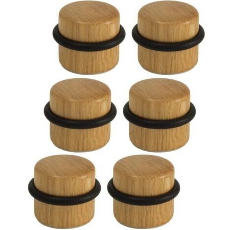 Arrêts de Portes - Butée de Porte Adhésive en Bois pour Sol - Butoirs de Porte Protection de Portes et Murs - Pack 6 unités (Chêne)