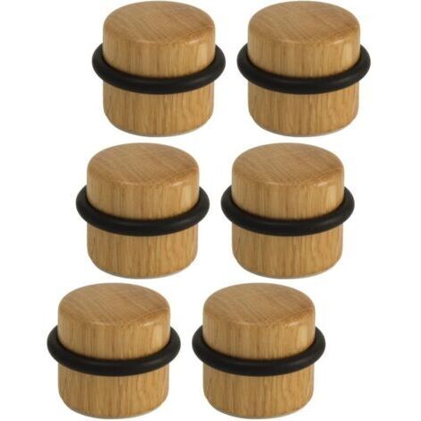 Arrêts de Portes - Butée de Porte Adhésive en Bois pour Sol - Butoirs de Porte Protection de Portes et Murs - Pack 6 unités (Chêne)