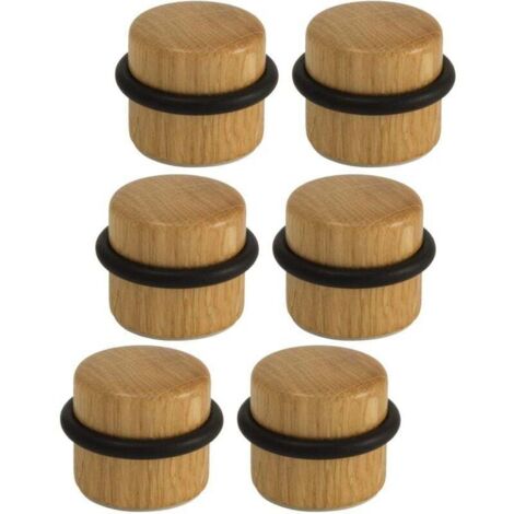 Arrêts de Portes - Butée de Porte Adhésive en Bois pour Sol - Butoirs de Porte Protection de Portes et Murs - Pack 6 unités (Chêne)-