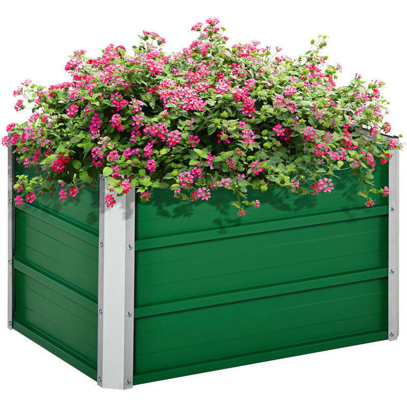 

Outsunny - Arriate Alto de Jardín de Acero Incluye Guantes Huerto Urbano Jardinera Macetero para Cultivos Plantas Flores para Terraza Balcón 66x47x40