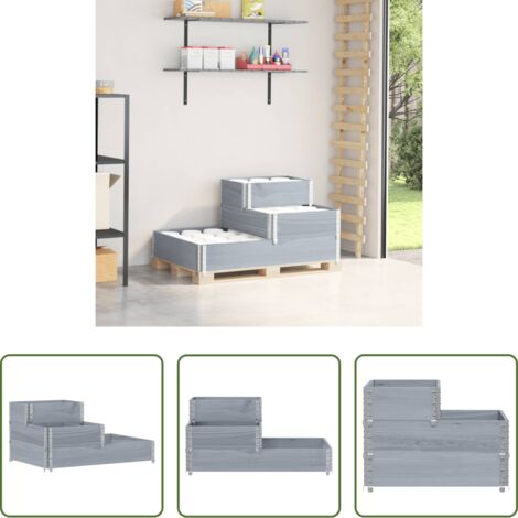 Arriate -  Arriate elevado de 3 niveles madera maciza pino gris 120x80 cm