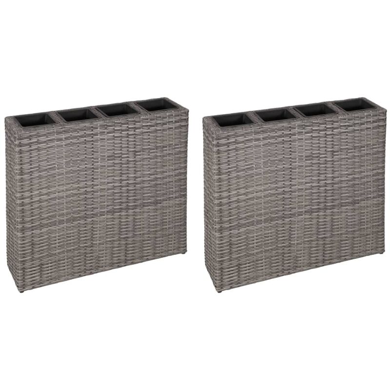 

Arriate con 4 maceteros 2 unidades de ratán sintético gris - Gris