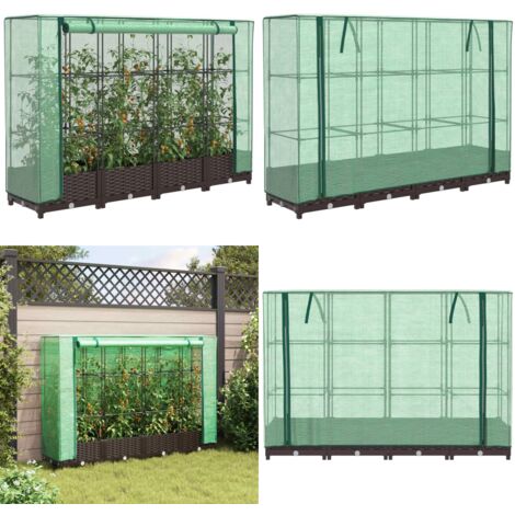 Arriate con cubierta invernadero aspecto ratán 160x40x123 cm - Invernadero - Cultivo