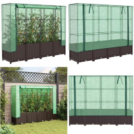 Arriate con cubierta invernadero aspecto ratán 160x40x138 cm - Invernadero - Cultivo