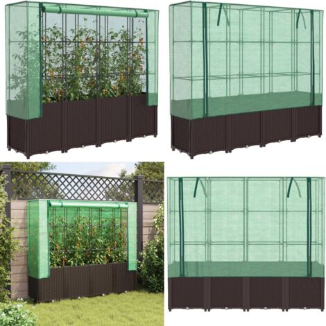 Arriate con cubierta invernadero aspecto ratán 160x40x153 cm - Invernadero - Cultivo