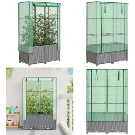 Arriate con cubierta invernadero aspecto ratán 80x40x138 cm - Invernadero - Cultivo