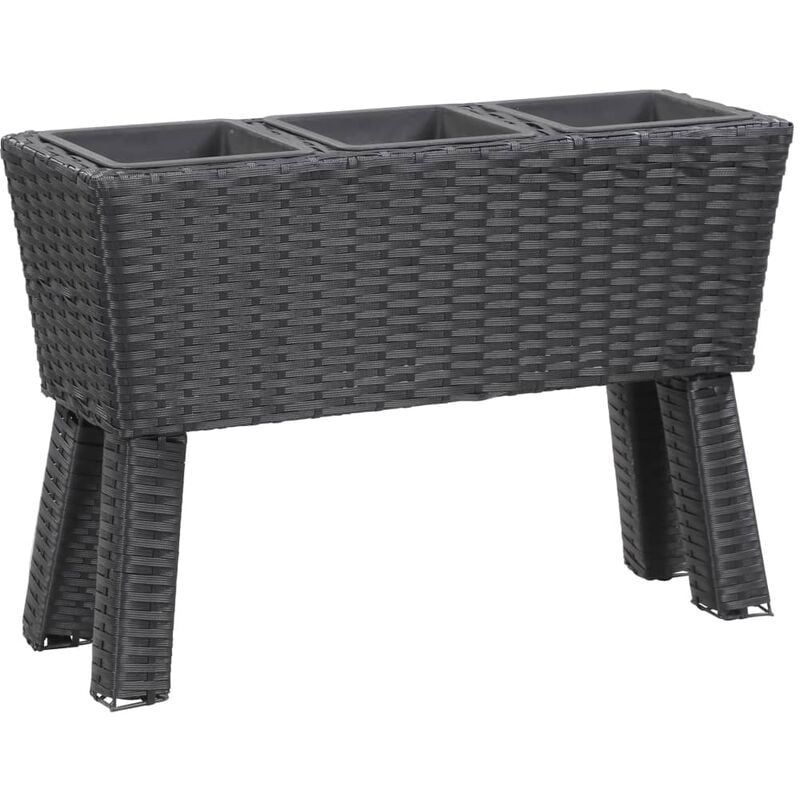 

Arriate con patas 3 tiestos ratán sintético negro 72x25x50 cm