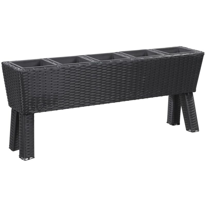 

Arriate con patas 5 tiestos ratán sintético negro 118x25x50cm