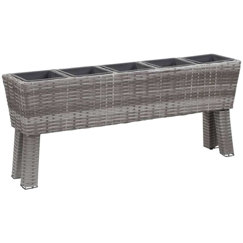 

Arriate con patas 5 tiestos ratán sintético gris 118x25x50 cm - Gris