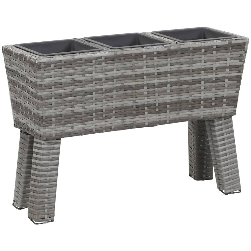

Arriate con patas y 3 tiestos ratán sintético gris 72x25x50cm