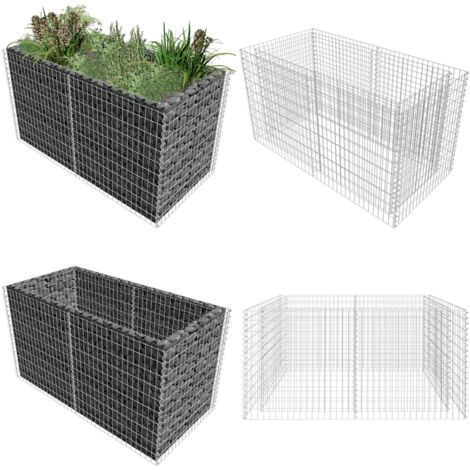Arriate de acero de gaviones plateado 180x90x100 cm - Gaviones para jardín - Bordes para jardín