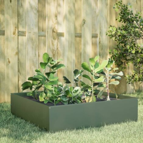Arriate de acero verde oliva 100x100x25 cm