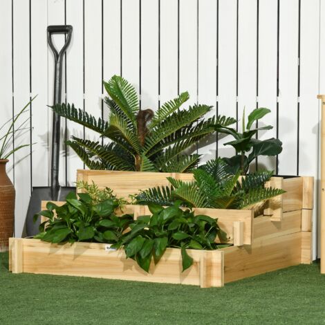 Arriate de Jardín de 3 Niveles con Diseño de Escalera y Tela no Tejida para Cultivos Plantas Flores 93x93x35 cm Natural