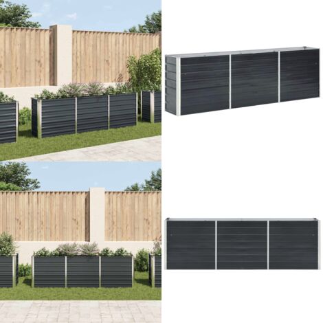 Arriate de jardín de acero galvanizado antracita 240x40x77 cm - Jardinería personalizada - Huerto de acero