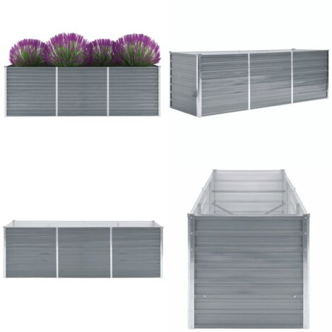 Arriate de jardín de acero galvanizado gris 240x80x77 cm - Maceta de metal - Jardinera de acero galvanizado