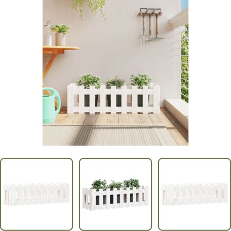 Arriate elevado -  Arriate elevado jardín con valla madera pino blanco 100x30x30cm