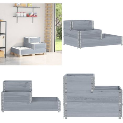 Arriate elevado de 3 niveles madera maciza pino gris 120x80 cm - Arriate - Jardinera