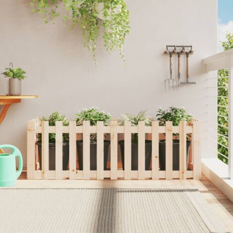 Arriate elevado jardín con valla madera maciza pino 150x50x50cm