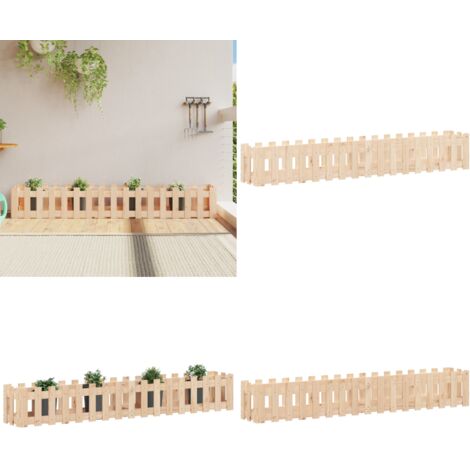 Arriate elevado jardín con valla madera maciza pino 200x30x30cm - Jardín - Madera maciza