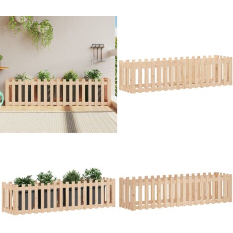 Arriate elevado jardín con valla madera maciza pino 200x50x50cm - Jardín - Madera maciza