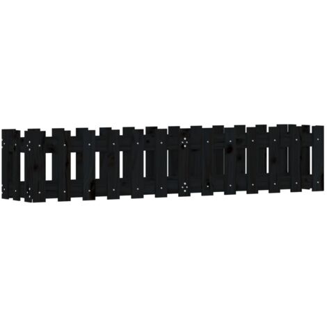 Arriate elevado jardín con valla madera pino negro 150x30x30cm vidaXL