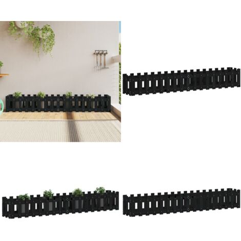 Arriate elevado jardín con valla madera pino negro 200x30x30cm - Jardín - Madera
