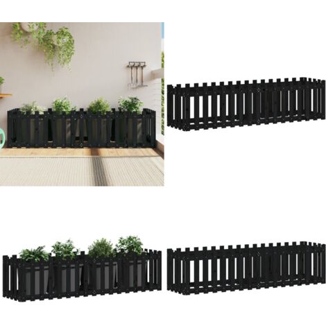 Arriate elevado jardín con valla madera pino negro 200x50x50cm - Jardín - Madera
