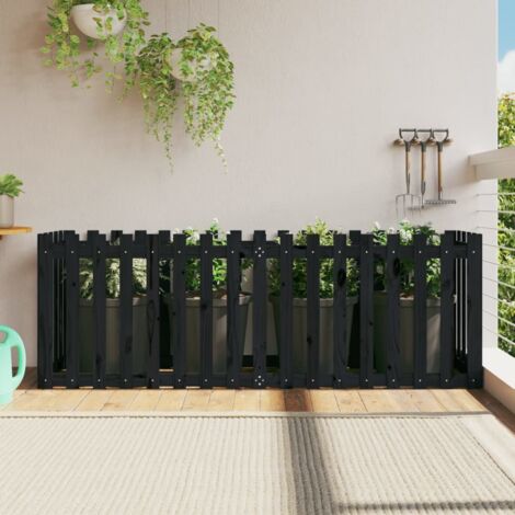 Arriate elevado jardín con valla madera pino negro 200x50x70cm