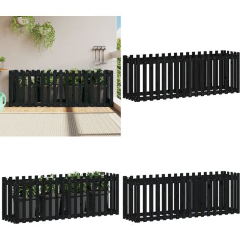 Arriate elevado jardín con valla madera pino negro 200x50x70cm - Jardín - Madera