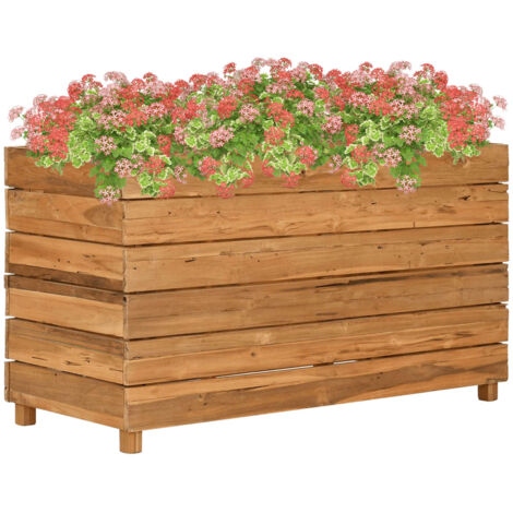 Arriate elevado madera de teca reciclada y acero 100x40x55 cm