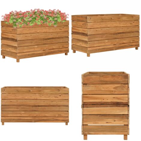 Arriate elevado madera de teca reciclada y acero 100x40x55 cm - Jardinera de teca - Jardinera con patas