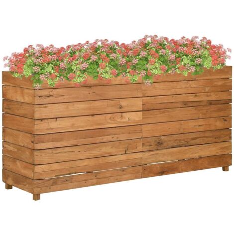 Arriate elevado madera de teca reciclada y acero 150x40x72 cm