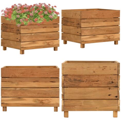 Arriate elevado madera de teca reciclada y acero 50x40x38 cm - Jardinera de teca - Jardinera con patas