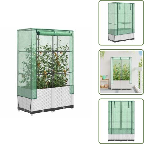 Arriate elevado - vidaXL Arriate con cubierta invernadero aspecto ratán 80x40x138 cm - Red de cultivo