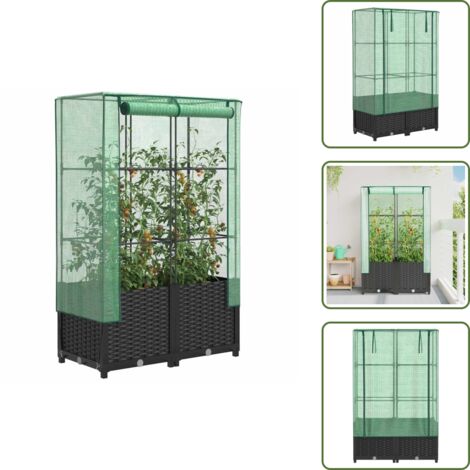 Arriate elevado - vidaXL Arriate con cubierta invernadero aspecto ratán 80x40x138 cm - Red de cultivo