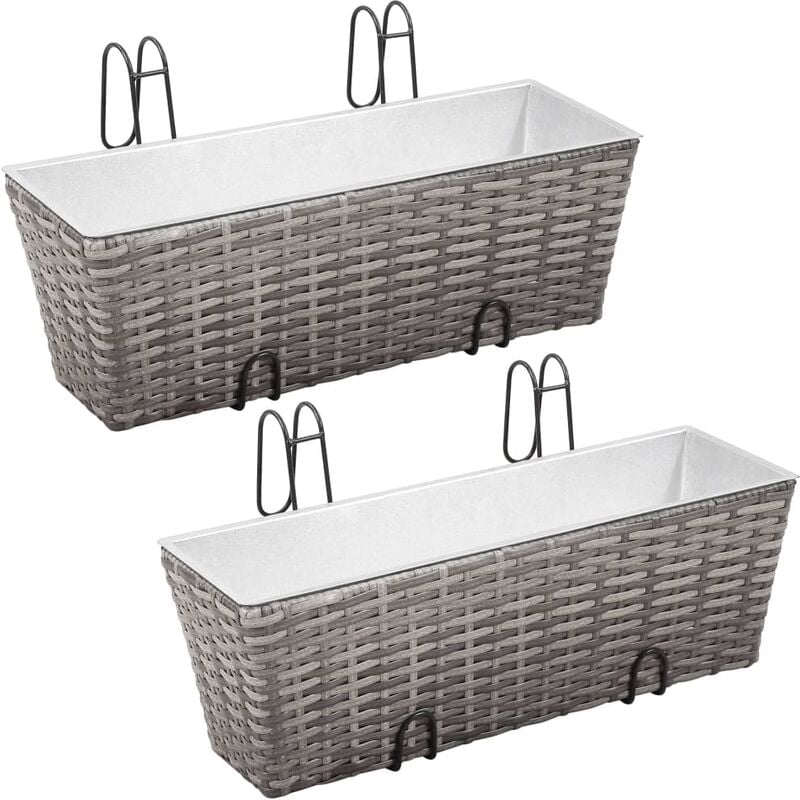 

BHD - Arriate para balcón 2 unidades ratán sintético gris 50 cm