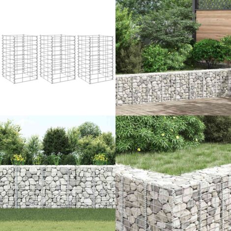 Arriates de gaviones 3 unidades hierro 30x30x50 cm - Gaviones para jardín - Muros de contención